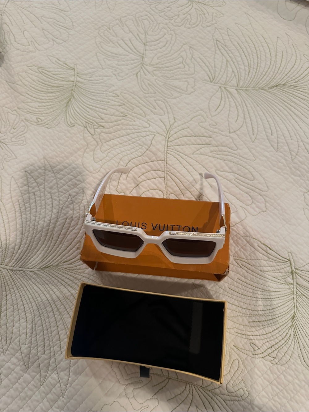 Louis Vuitton White Rectangular Frame Sunglasses with Dark Lenses